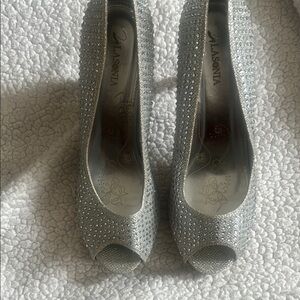 Women's Silver Peep Toe Heels